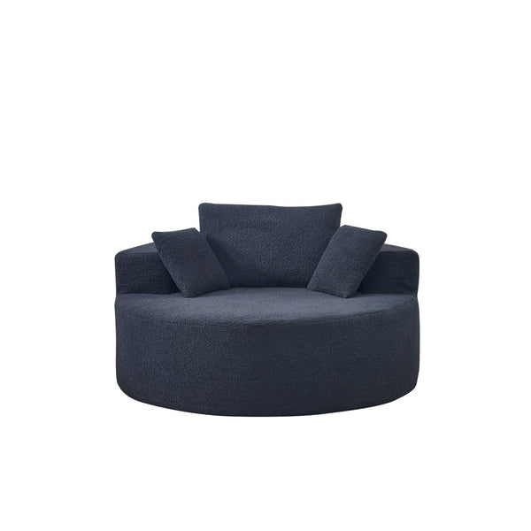 English Elm 55"l Teddy Fleece Round Chaise Chair Plush Foam Seating for Modern Living Rooms Black W1669P368466