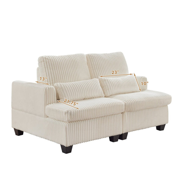 English Elm Fluffy Corduroy Convertible Loveseat Modular Lounge Chair for Bedroom or Apartment White W3705S00016