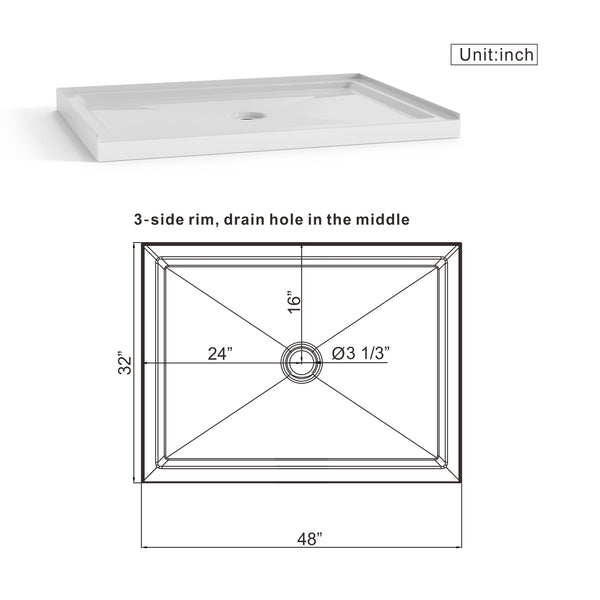 English Elm Goodyo 48"X72" Frameless Sliding Shower Door & Base Combo, Modern Acrylic Shower With Chrome Hardware W1223S00029