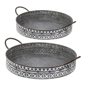 English Elm 18, 20 Inch Galvanized Iron Round Tray Set Farmhouse Serving Platters with Handles B056P416874