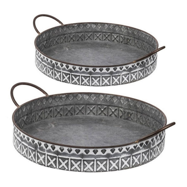 English Elm 18, 20 Inch Galvanized Iron Round Tray Set Farmhouse Serving Platters with Handles B056P416874