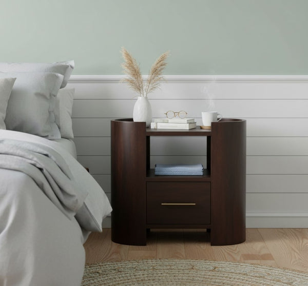 English Elm Artisan Furniture Solid Mango Wood Bedside Table Handcrafted Warm Mocha Finish B182P436007