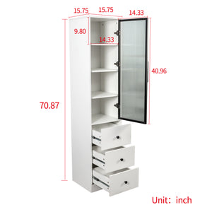 English Elm Elegant White Storage Cabinet – Modern Design With Glass Doors & Ample Space For Any Room Decor W331P298186