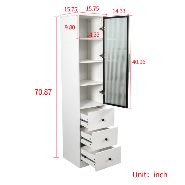 English Elm Elegant White Storage Cabinet – Modern Design With Glass Doors & Ample Space For Any Room Decor W331P298186