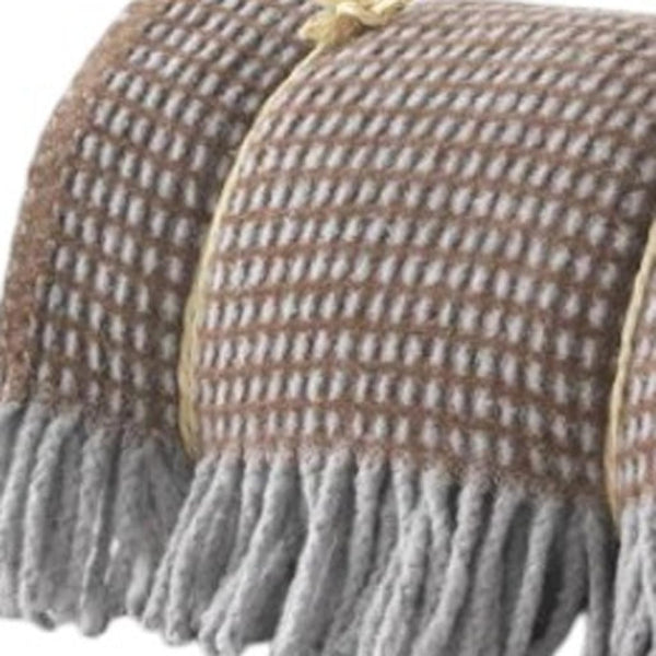HomeRoots 55" Chocolate & Gray Woven Checkered Plush Throw Blanket with Decorative Fringe - Cozy Elegance! 633074