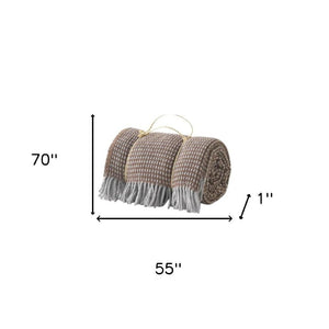 HomeRoots 55" Chocolate & Gray Woven Checkered Plush Throw Blanket with Decorative Fringe - Cozy Elegance! 633074