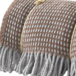 HomeRoots 55" Chocolate & Gray Woven Checkered Plush Throw Blanket with Decorative Fringe - Cozy Elegance! 633074