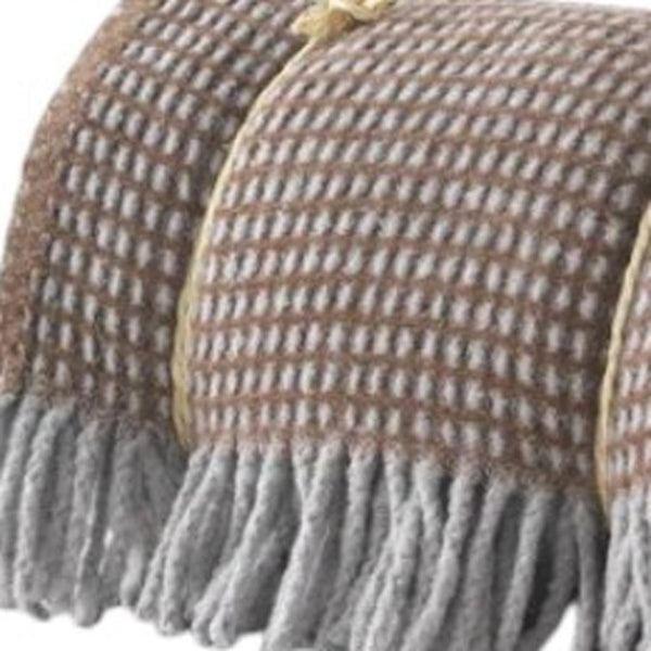 HomeRoots 55" Chocolate & Gray Woven Checkered Plush Throw Blanket with Decorative Fringe - Cozy Elegance! 633074
