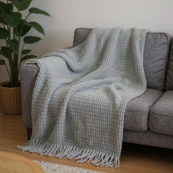 HomeRoots 55" Woven Checkered Plush Throw Blanket in Sage & Gray with Fringe – Cozy, Stylish & Gift-Ready! 633075