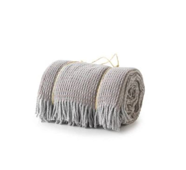 HomeRoots 55" Taupe and Gray Woven Checkered Plush Throw Blanket with Fringe - Cozy Luxury for All Spaces 633076