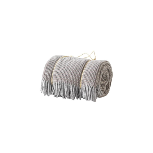 HomeRoots 55" Taupe and Gray Woven Checkered Plush Throw Blanket with Fringe - Cozy Luxury for All Spaces 633076