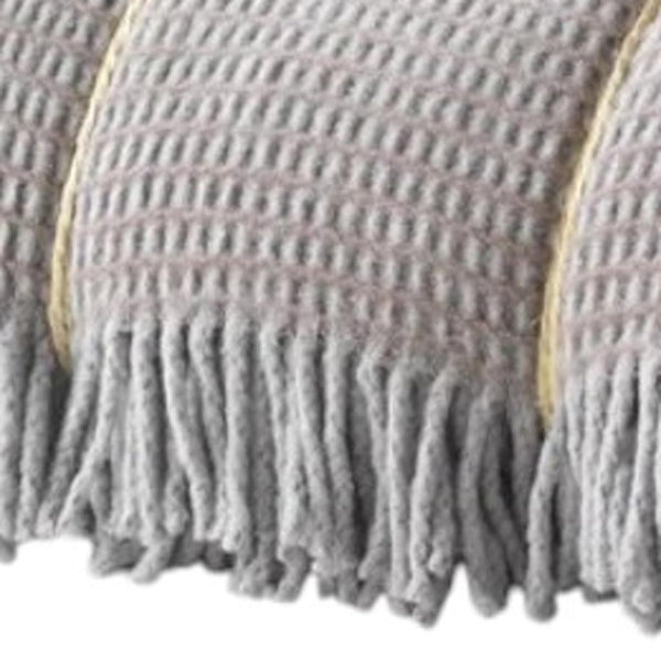 HomeRoots 55" Taupe and Gray Woven Checkered Plush Throw Blanket with Fringe - Cozy Luxury for All Spaces 633076