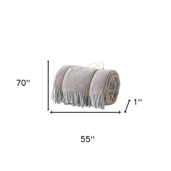 HomeRoots 55" Taupe and Gray Woven Checkered Plush Throw Blanket with Fringe - Cozy Luxury for All Spaces 633076
