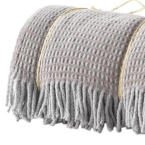 HomeRoots 55" Taupe and Gray Woven Checkered Plush Throw Blanket with Fringe - Cozy Luxury for All Spaces 633076