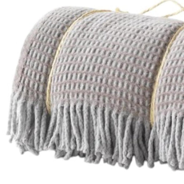 HomeRoots 55" Taupe and Gray Woven Checkered Plush Throw Blanket with Fringe - Cozy Luxury for All Spaces 633076
