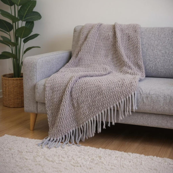 HomeRoots 55" Taupe and Gray Woven Checkered Plush Throw Blanket with Fringe - Cozy Luxury for All Spaces 633076