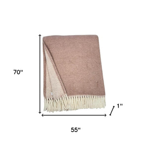 HomeRoots 55" Dusty Rose & White Chevron Plush Throw Blanket – Cozy Cotton Blend with Fringe for All Seasons 633078
