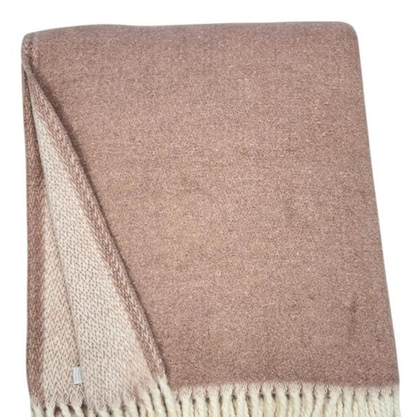 HomeRoots 55" Dusty Rose & White Chevron Plush Throw Blanket – Cozy Cotton Blend with Fringe for All Seasons 633078