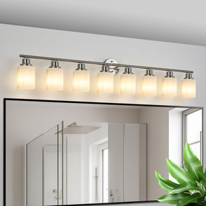 English Elm 52" Modern 8-Light Vanity Mirror Light with Frosted Glass Shades and Iron Frame for Dressing Room Illumination Brushed Nickel W1340P206700