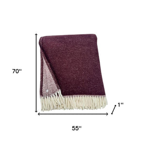 HomeRoots 55" Luxurious Plum & White Chevron Plush Throw Blanket with Fringe – Cozy, Stylish, and Versatile! 633080