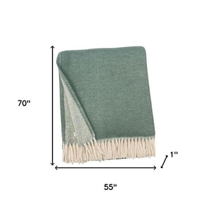 HomeRoots 55" Woven Chevron Plush Throw Blanket in Sage & White - Cozy Microfiber, Fringe Trim, Versatile Use! 633081