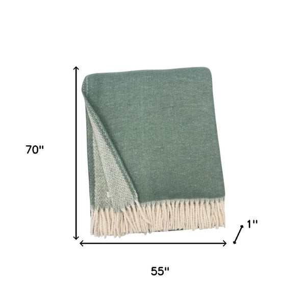 HomeRoots 55" Woven Chevron Plush Throw Blanket in Sage & White - Cozy Microfiber, Fringe Trim, Versatile Use! 633081