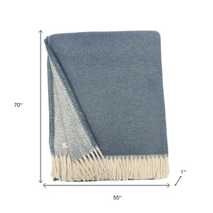 HomeRoots 55" Slate Blue & White Chevron Plush Throw Blanket - Soft Cotton Blend with Fringe for Cozy Comfort 633082
