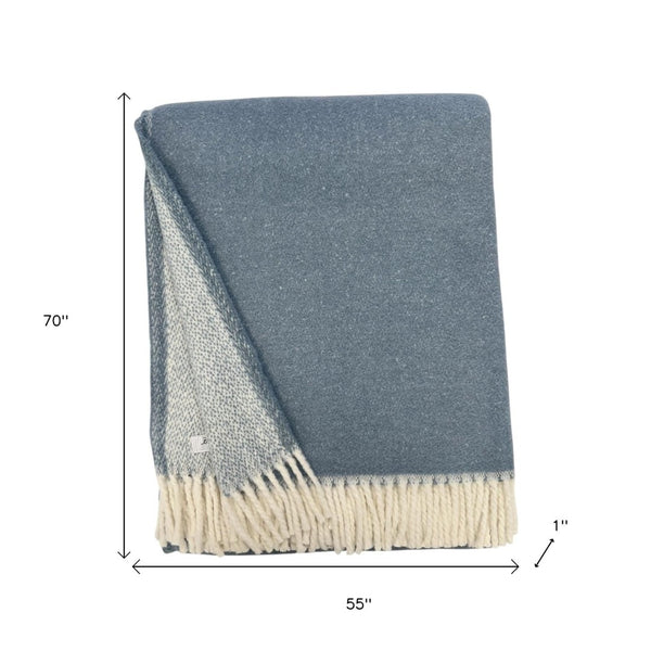 HomeRoots 55" Slate Blue & White Chevron Plush Throw Blanket - Soft Cotton Blend with Fringe for Cozy Comfort 633082