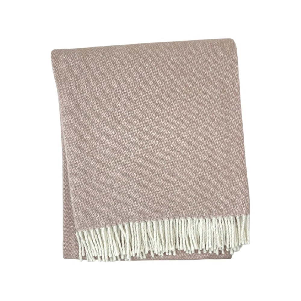 HomeRoots 55" Dusty Rose & White Woven Herringbone Plush Throw Blanket with Fringe – Cozy & Stylish Accent! 633084