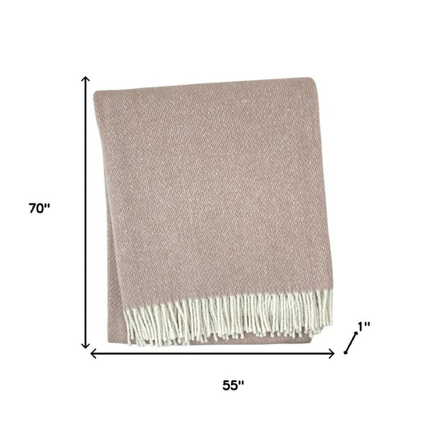 HomeRoots 55" Dusty Rose & White Woven Herringbone Plush Throw Blanket with Fringe – Cozy & Stylish Accent! 633084