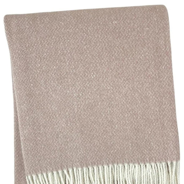 HomeRoots 55" Dusty Rose & White Woven Herringbone Plush Throw Blanket with Fringe – Cozy & Stylish Accent! 633084
