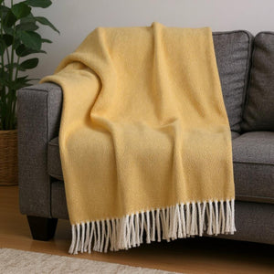 HomeRoots 55" Plush Gold and White Herringbone Throw Blanket – Soft Cotton Blend with Fringe for Cozy Decor 633085