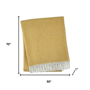 HomeRoots 55" Plush Gold and White Herringbone Throw Blanket – Soft Cotton Blend with Fringe for Cozy Decor 633085