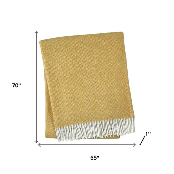 HomeRoots 55" Plush Gold and White Herringbone Throw Blanket – Soft Cotton Blend with Fringe for Cozy Decor 633085