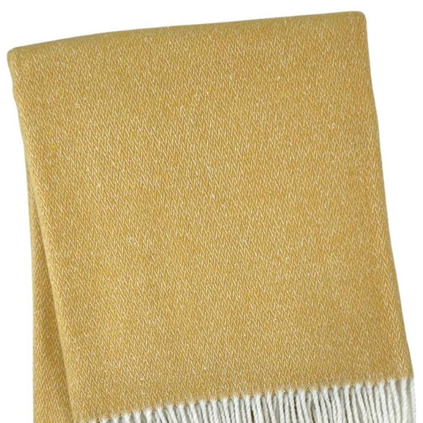 HomeRoots 55" Plush Gold and White Herringbone Throw Blanket – Soft Cotton Blend with Fringe for Cozy Decor 633085