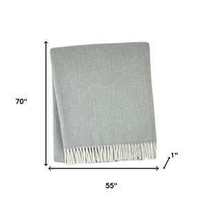 HomeRoots 55" Lightweight Woven Herringbone Throw Blanket in Light Gray & White with Fringe for Cozy Style! 633086