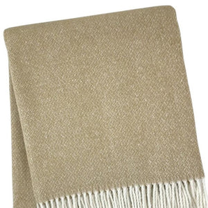HomeRoots 55" Stone & White Woven Herringbone Plush Throw Blanket with Fringe - Cozy, Stylish, Gift-Ready! 633088