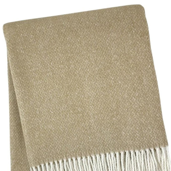 HomeRoots 55" Stone & White Woven Herringbone Plush Throw Blanket with Fringe - Cozy, Stylish, Gift-Ready! 633088