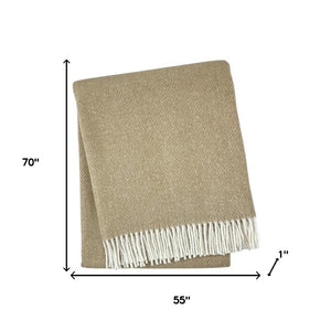 HomeRoots 55" Stone & White Woven Herringbone Plush Throw Blanket with Fringe - Cozy, Stylish, Gift-Ready! 633088