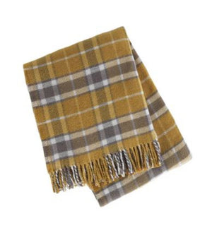 HomeRoots 55" Luxurious Gold and Brown Plaid Throw Blanket - Soft Cotton Blend with Fringe for Cozy Living Spaces 633089