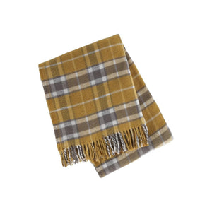 HomeRoots 55" Luxurious Gold and Brown Plaid Throw Blanket - Soft Cotton Blend with Fringe for Cozy Living Spaces 633089