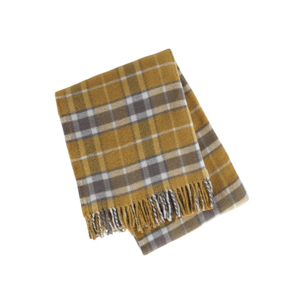 HomeRoots 55" Luxurious Gold and Brown Plaid Throw Blanket - Soft Cotton Blend with Fringe for Cozy Living Spaces 633089