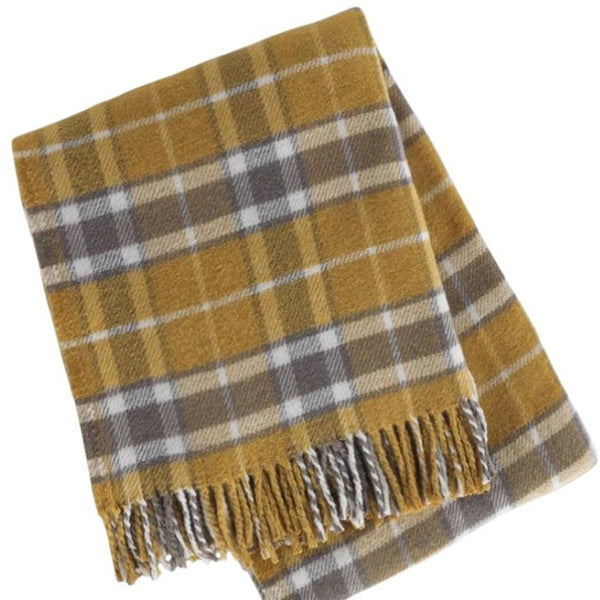 HomeRoots 55" Luxurious Gold and Brown Plaid Throw Blanket - Soft Cotton Blend with Fringe for Cozy Living Spaces 633089