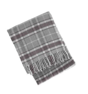 HomeRoots 55" Cozy Light Gray and Brown Woven Plaid Plush Throw Blanket with Fringe for Home & Gifting 633090