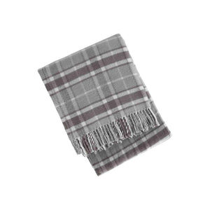 HomeRoots 55" Cozy Light Gray and Brown Woven Plaid Plush Throw Blanket with Fringe for Home & Gifting 633090