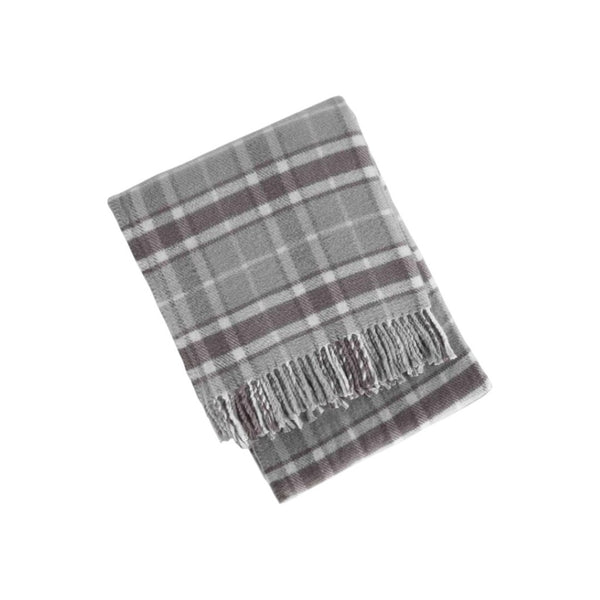 HomeRoots 55" Cozy Light Gray and Brown Woven Plaid Plush Throw Blanket with Fringe for Home & Gifting 633090