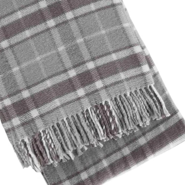 HomeRoots 55" Cozy Light Gray and Brown Woven Plaid Plush Throw Blanket with Fringe for Home & Gifting 633090
