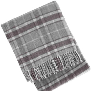 HomeRoots 55" Cozy Light Gray and Brown Woven Plaid Plush Throw Blanket with Fringe for Home & Gifting 633090