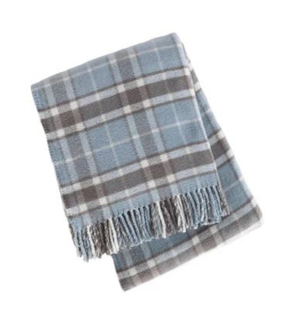 HomeRoots 55" Cozy Sky Blue and Brown Plaid Cotton Blend Throw Blanket with Fringe - Perfect for All Occasions! 633091