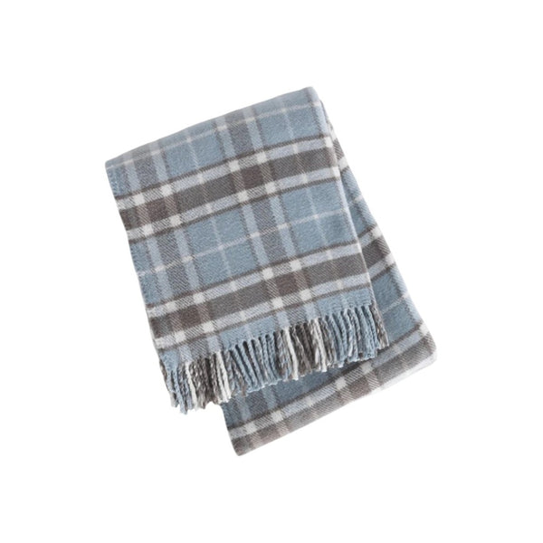 HomeRoots 55" Cozy Sky Blue and Brown Plaid Cotton Blend Throw Blanket with Fringe - Perfect for All Occasions! 633091